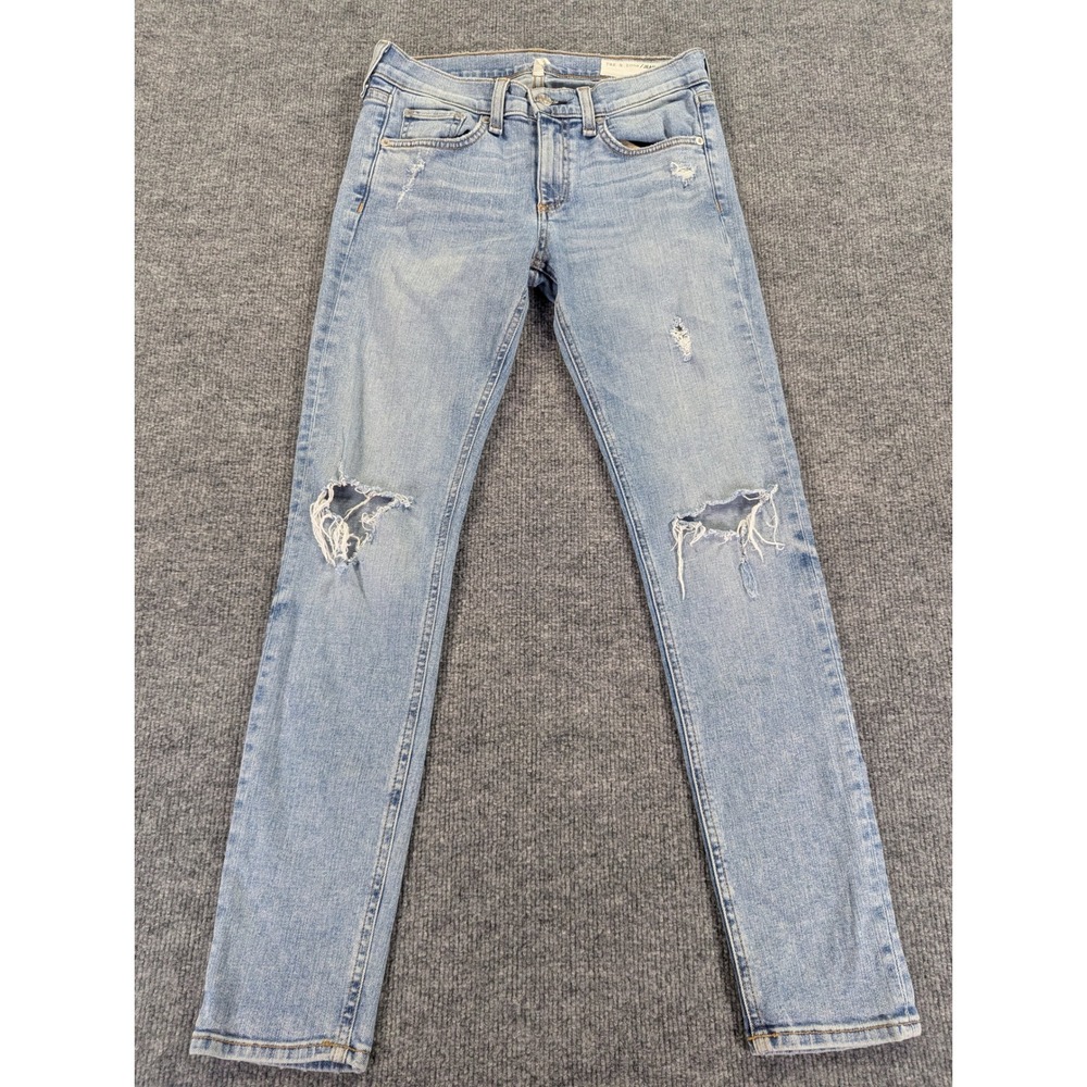 Rag & Bone Ankle Skinny Jeans Double Wash Distressed Shredded Knee 25 W1526K520